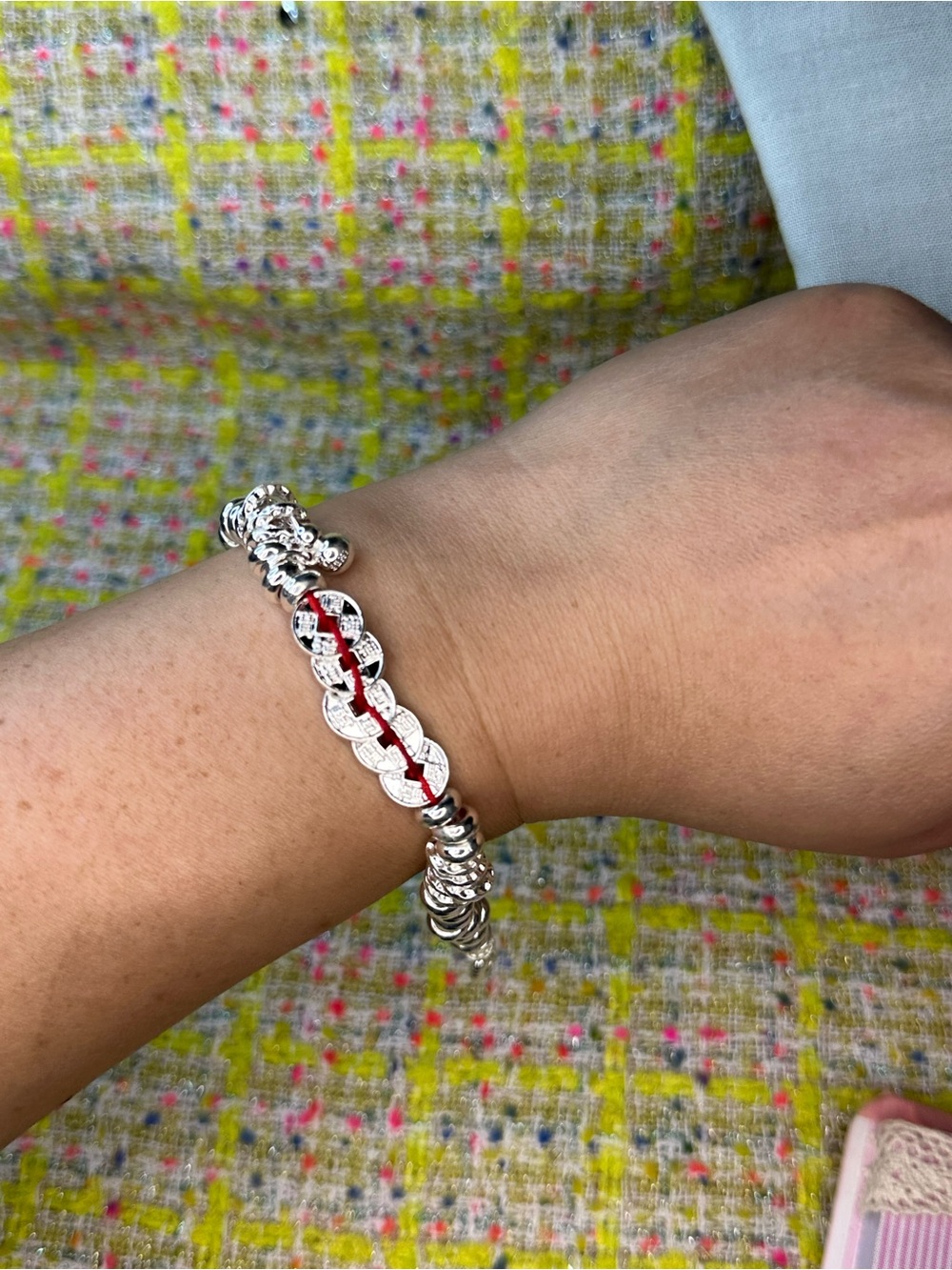 999 Silver and Red Braided Disc Bracelet - Women Jewelry